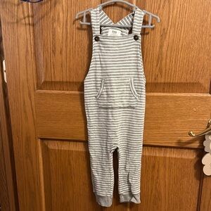 Little Sleepies Gray and White Striped Overalls